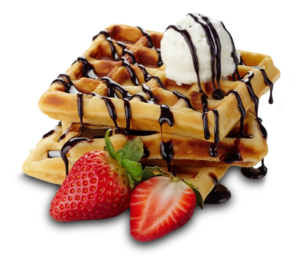waffle with strawberry and ice cream